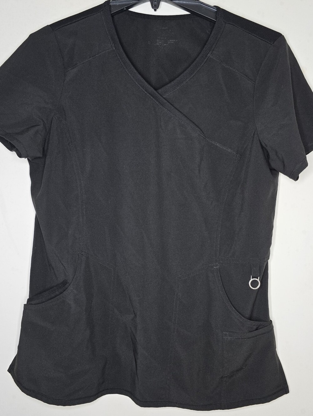 Cherokee Infinity Womens Mock Wrap Scrub Top Black Size Medium Athletic Stretch